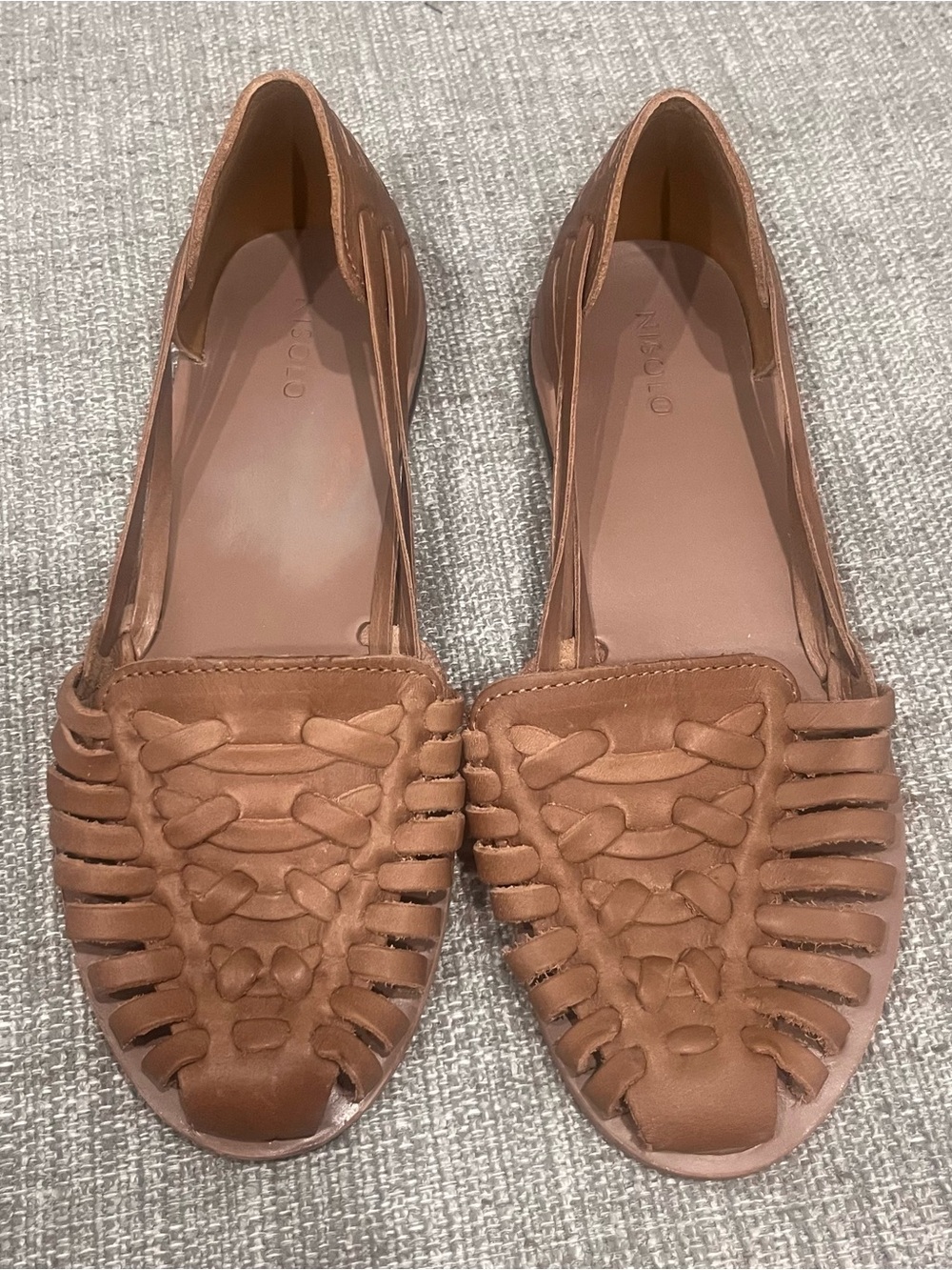 Nisolo Huarache Women's Brown Flats Hand-Woven Genuine Leather Slip-Ons Size 6.5